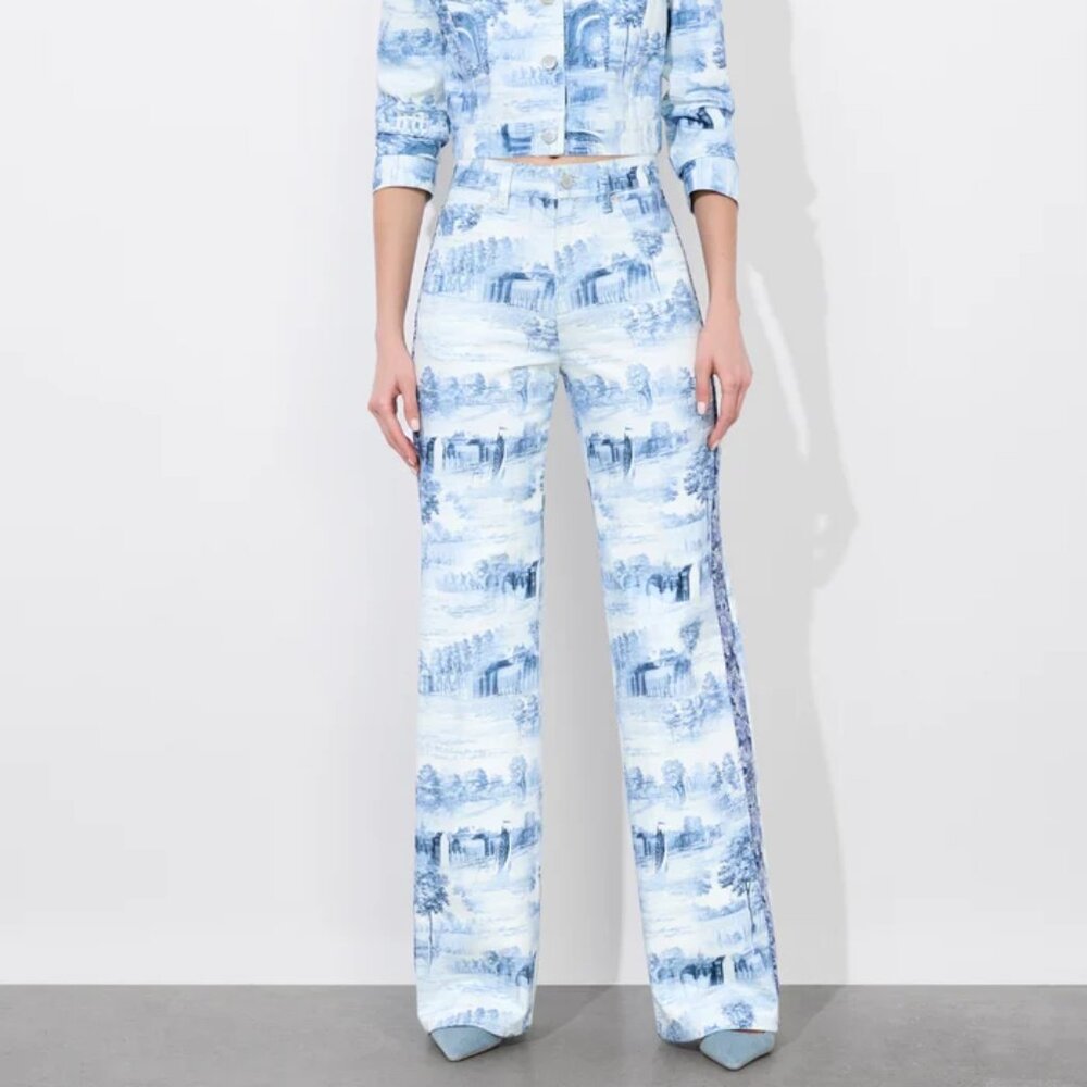 Alice + Olivia Lady, light blue Weezy print high-waisted wide-leg jeans